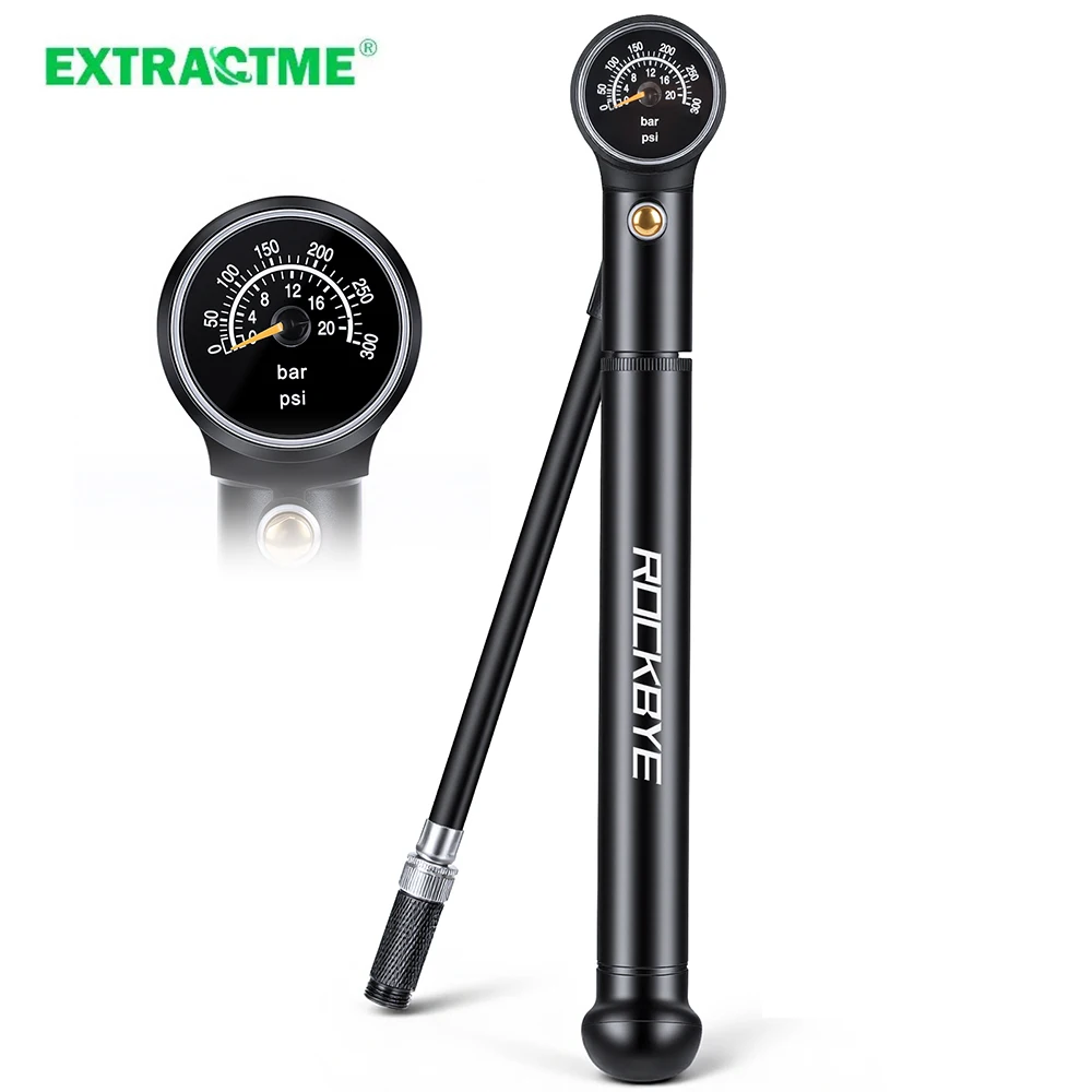 

300PSI Portable Air Pump With Pressure Gauge Aluminum Alloy Hand Tire Air Inflator Bike Air Shock Pump Portable Bicycle Pump