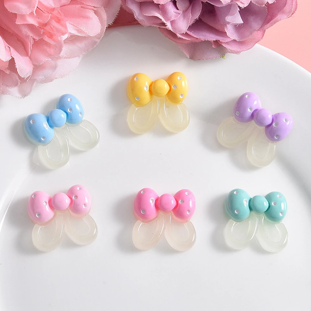 10PCS Noctilucent Bow Ears Series Resin Flat Back Cabochons For Hairpin Scrapbooking DIY Jewelry Craft Decoration Accessories