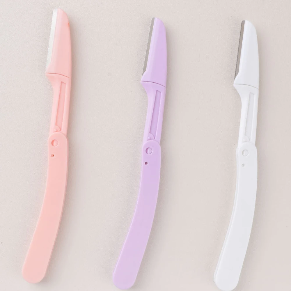 3Pcs 눈썹 트리머 세트 여성을위한 얼굴 관리 도구 3 색 휴대용 접이식 눈썹 칼 헤어 리무버 셰이퍼 면도기