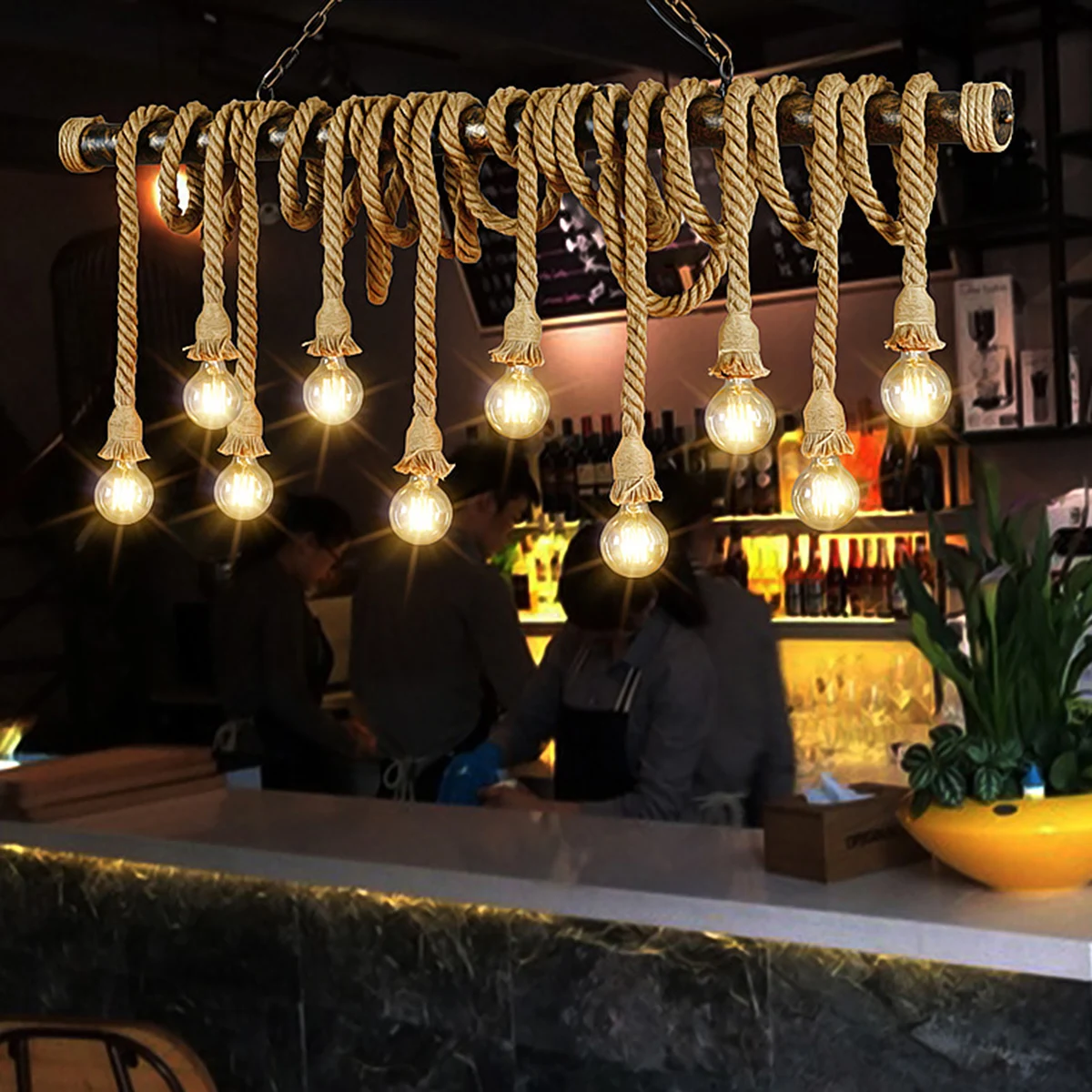 

Retro Hemp Rope Lamp 2M Handmade Woven Light Village Style Single Lights One Rope Light E27 Socket Decor Hanging Lamp