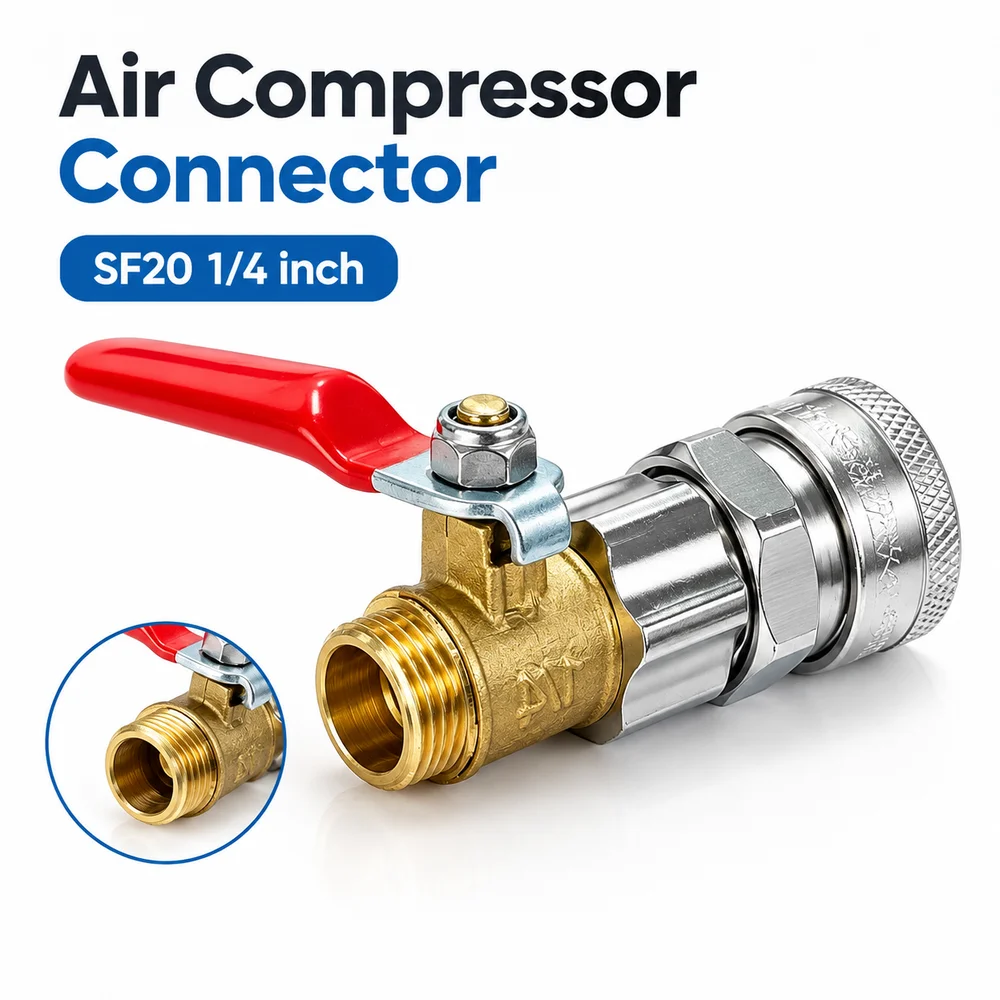 1Pcs SF20 Quick Coupler 1/4 inch Silver Air Compressor Connector No Tools Needed Alloy Pneumatic Connector for Pneumatic Systems