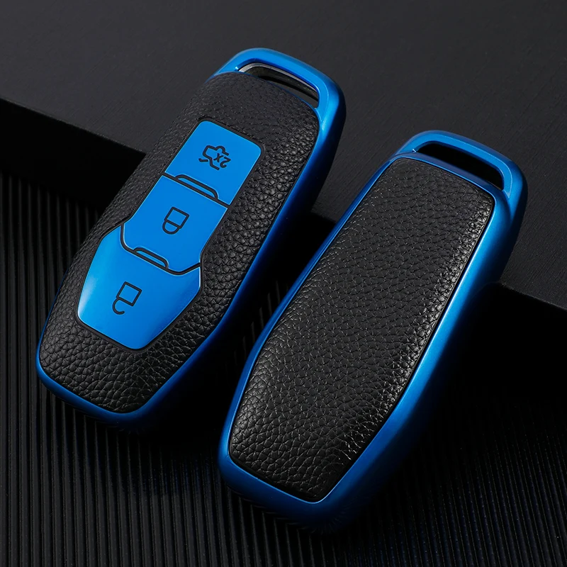 Leather TPU Car Remote Key Case Cover Holder For Ford Focus 3 4 ST Mondeo 5 MK5 Mustang F-150 Explorer Edge Fiesta Kuga MK3 4