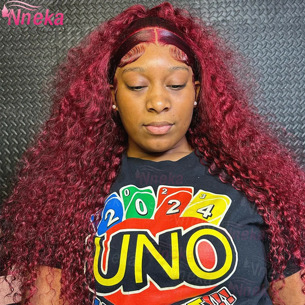 Вьющийся 99j Бордовый Парик Человеческих Волос 13x6 Hd Парик Фронта Шнурка Глубокой Волны Предварительно Сорванные Бразильские Парики Красного Цвета для Женщин