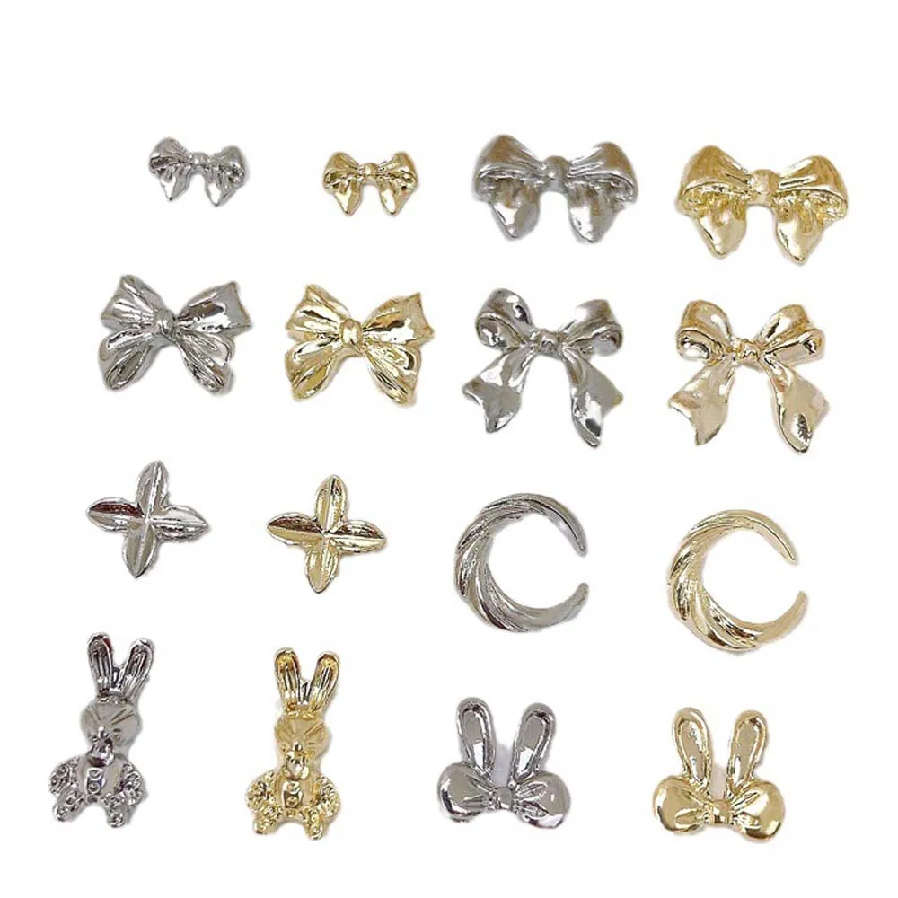 20 pçs arcos de metal prata arte do prego charme liga 3d prata/ouro bowknot fita peças decoração do prego diy acessórios manicure luxo