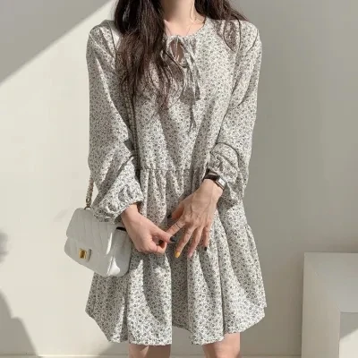 MiiiiX Casual Style Floral Short Dress Women's Clothes 2024 Autumn Loose Ruffles A-line Plus Size Dress Resort Female Clothes