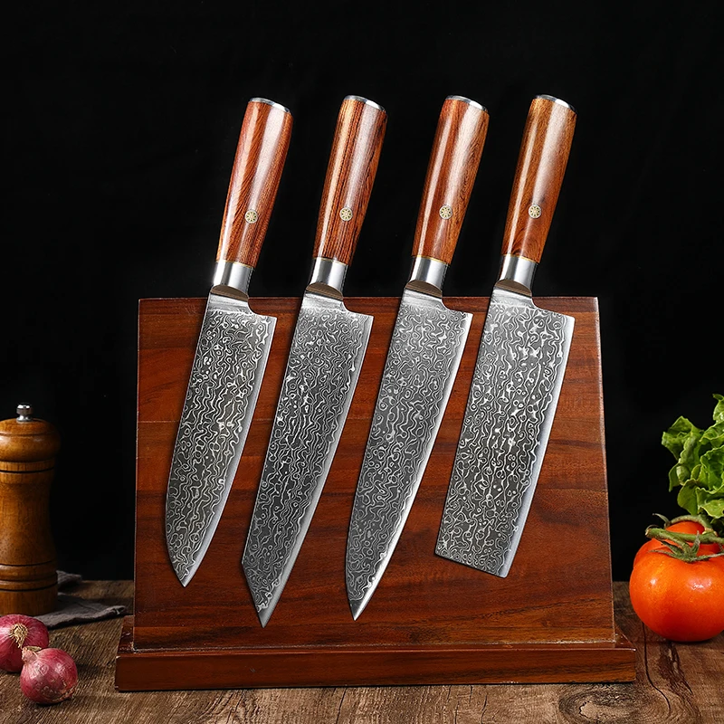 

TJ POP Damascus Steel Kitchen Knives Chef knife Sharp Nakiri Kiritsuke Japanese Santoku knife Slicing Cutting Knife 4 Pcs Sets