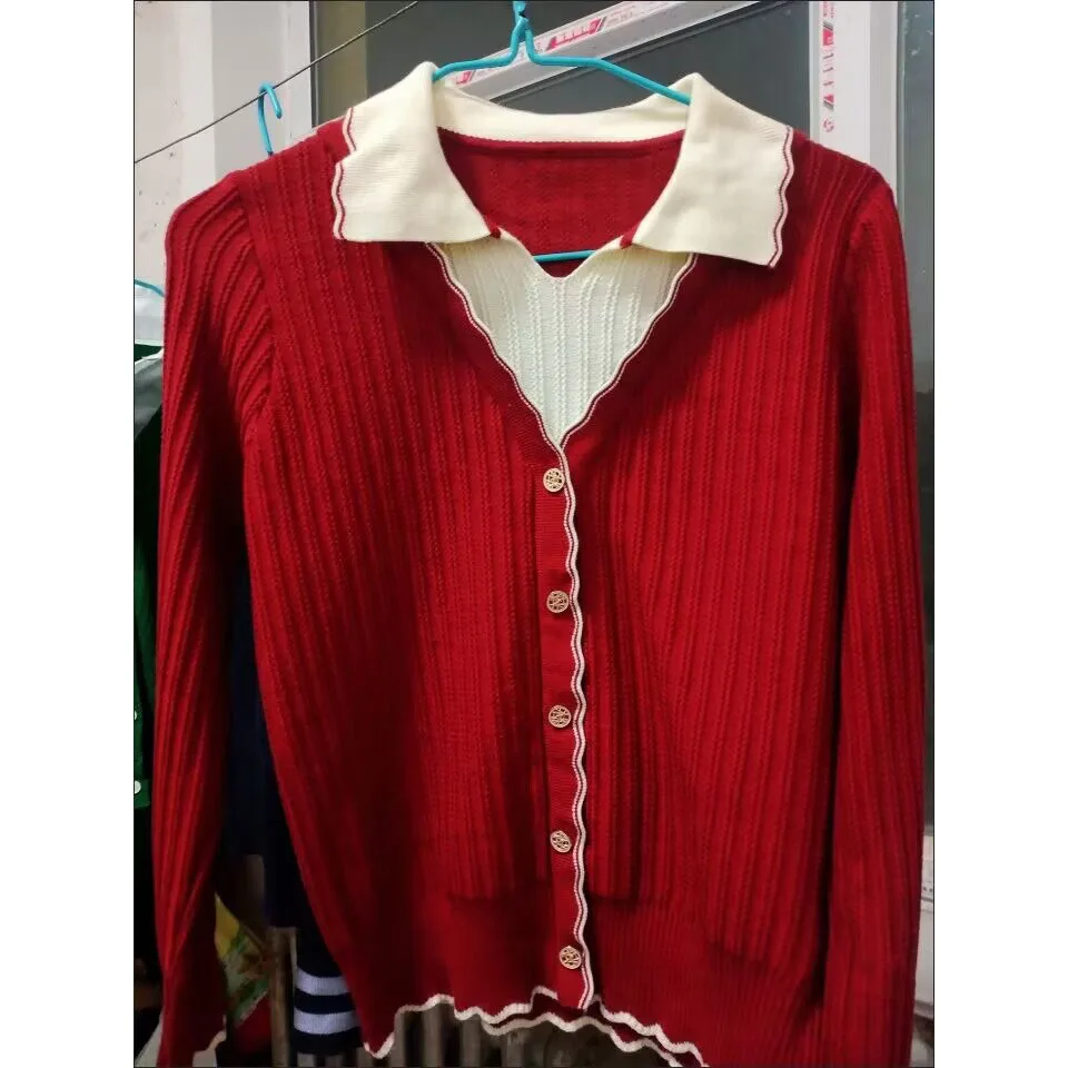 Mulheres falsas duas peças malhas outono inverno feminino lapela gola cor bloqueando camisola senhoras tamanho grande 4xl pulôver tricô