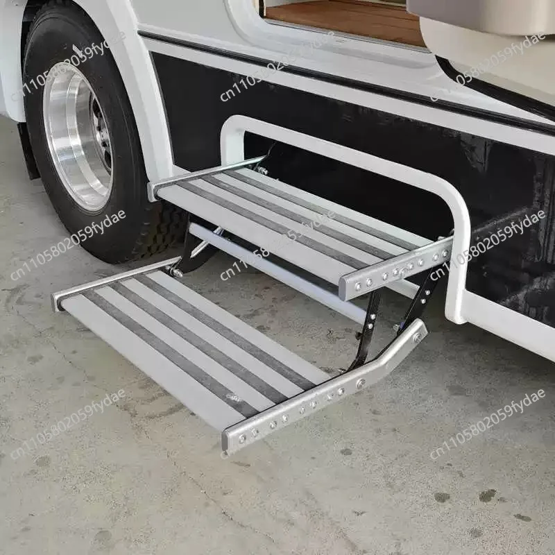 RV Single-layer Electric Folding Step Trailer with Light Welcome Pedal Aluminum Alloy Manual Step