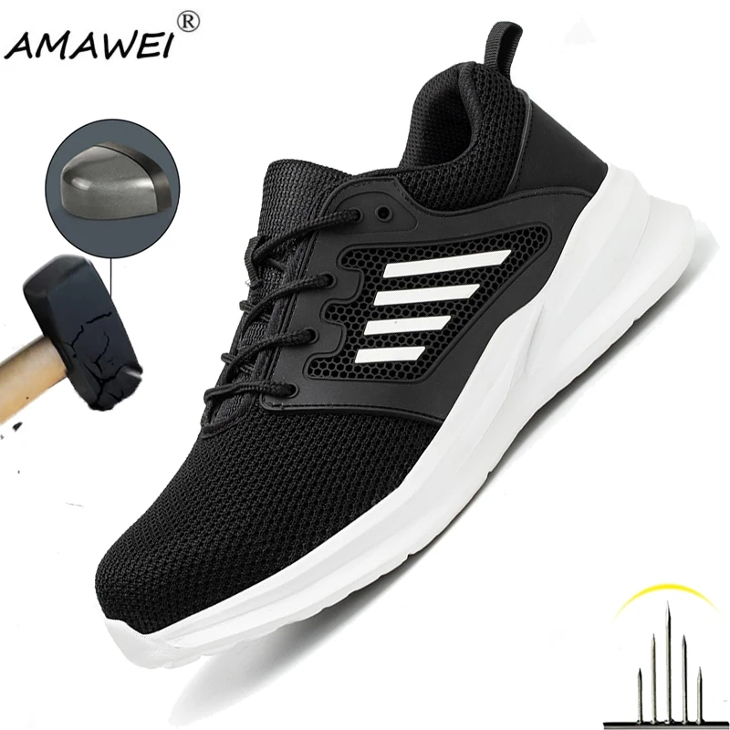 

New Fashion Men Work Shoes Steel Toe Cap Sneakers Man Mesh Breathable Shoes Anti-Punctur Anti shock Steel toe shoes for Men