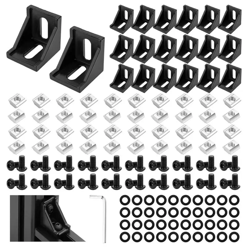 AA77 4040 Aluminum Extrusion Hardware With M8 T-Slot Sliding Nuts Includes 20Xblack 3540 Corner Bracket,M8 T-Slot Sliding