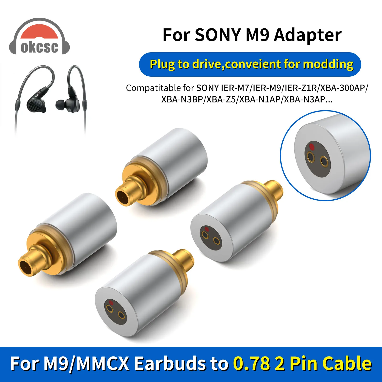 

Okscc наушники Adater 0,78 2 Pin/MMCX Female к SONY M7 Male соединитель для SONY IER-M7/IER-M9/IER-Z1R/XBA-300AP