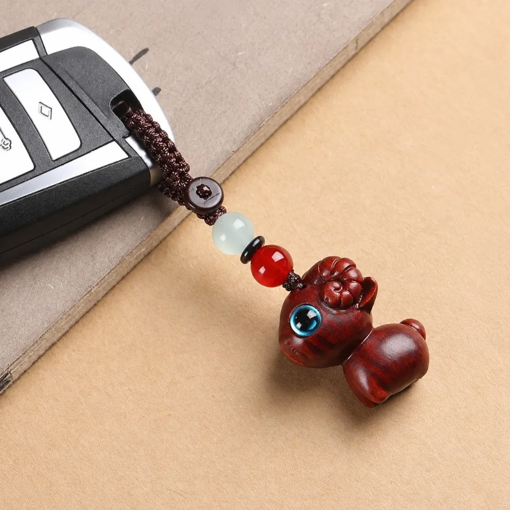 Handmade Sandalwood Sheep Keychain Mini Size Scratch-resistant Key Holder Delicate Polished Beaded Lanyard