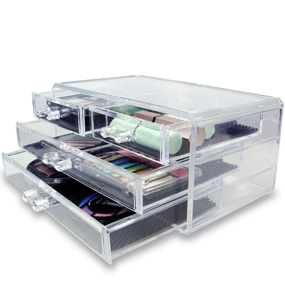 

3 Layer 24X15X11Cm Clear Acrylic Organizer 4 Drawers Storage Box For Lipstick Nail Polish Makeup Brushes Rings
