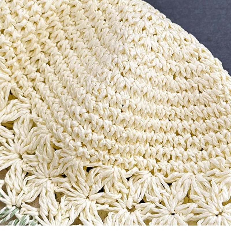 Korean Color-blocked Straw Hollow Breathable Sun Caps for Women Sweet Spring and Summer Vacation Sunshade and Foldable Straw Hat 5