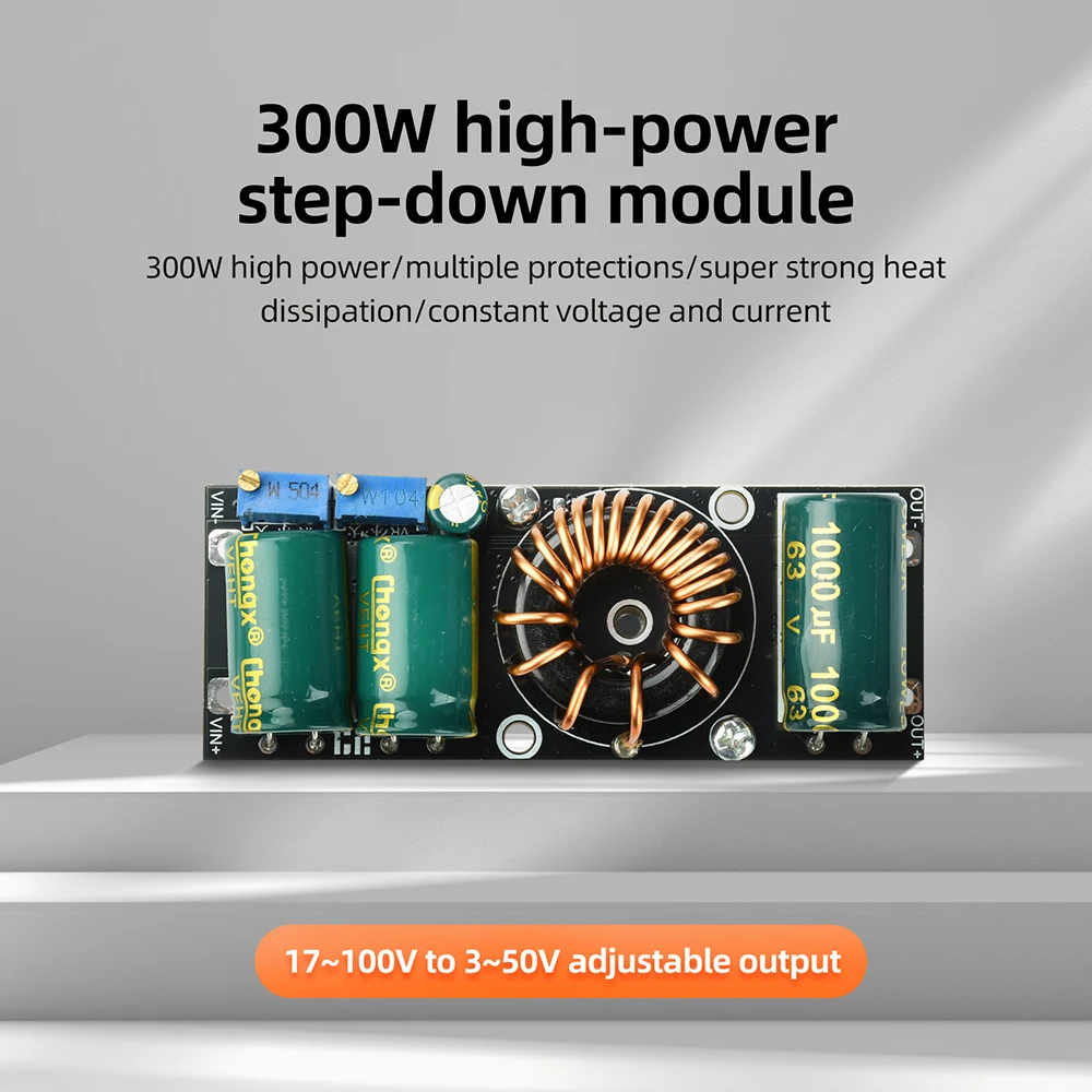 20A 300W Step-Down Buck Module DC 17-100V to 3-50V Output Adjustable Constant Voltage & Current for Industrial LED Motor Drive