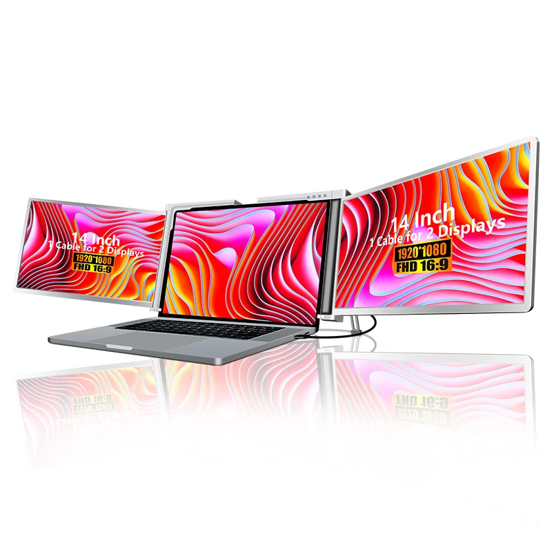 14 Inch Dual Monitor Portable Gaming Laptop 2 Ips 1080p Screen Type C Usb Triple Double Backlit Led Business 2025 New Product