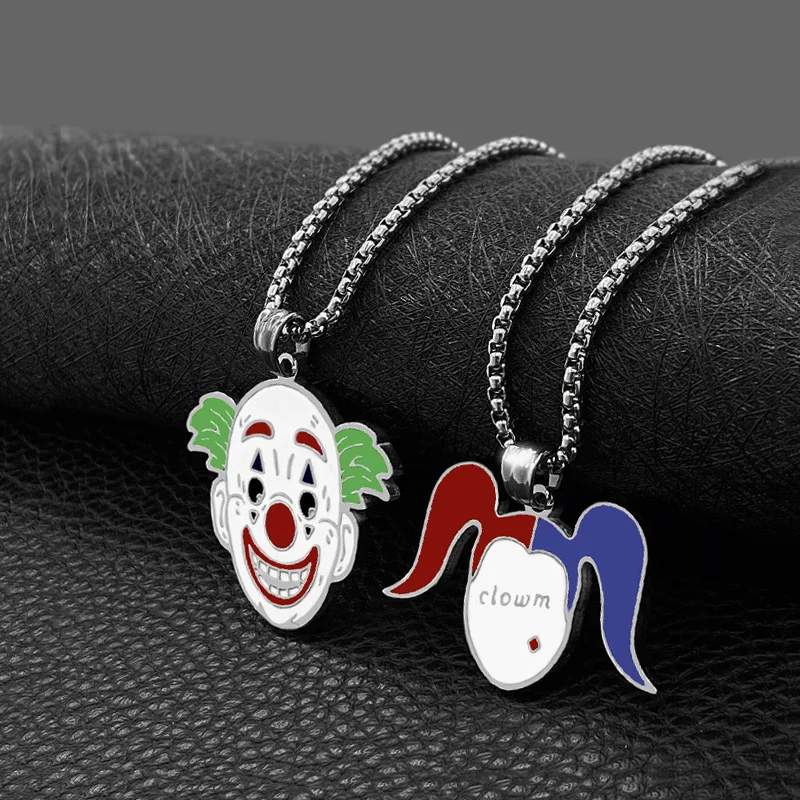 Movie Suicide Squads Stainless Steel Necklace Joker Clown Jack Quinn Face Pendant Charm Jewelry Accessories for Fans