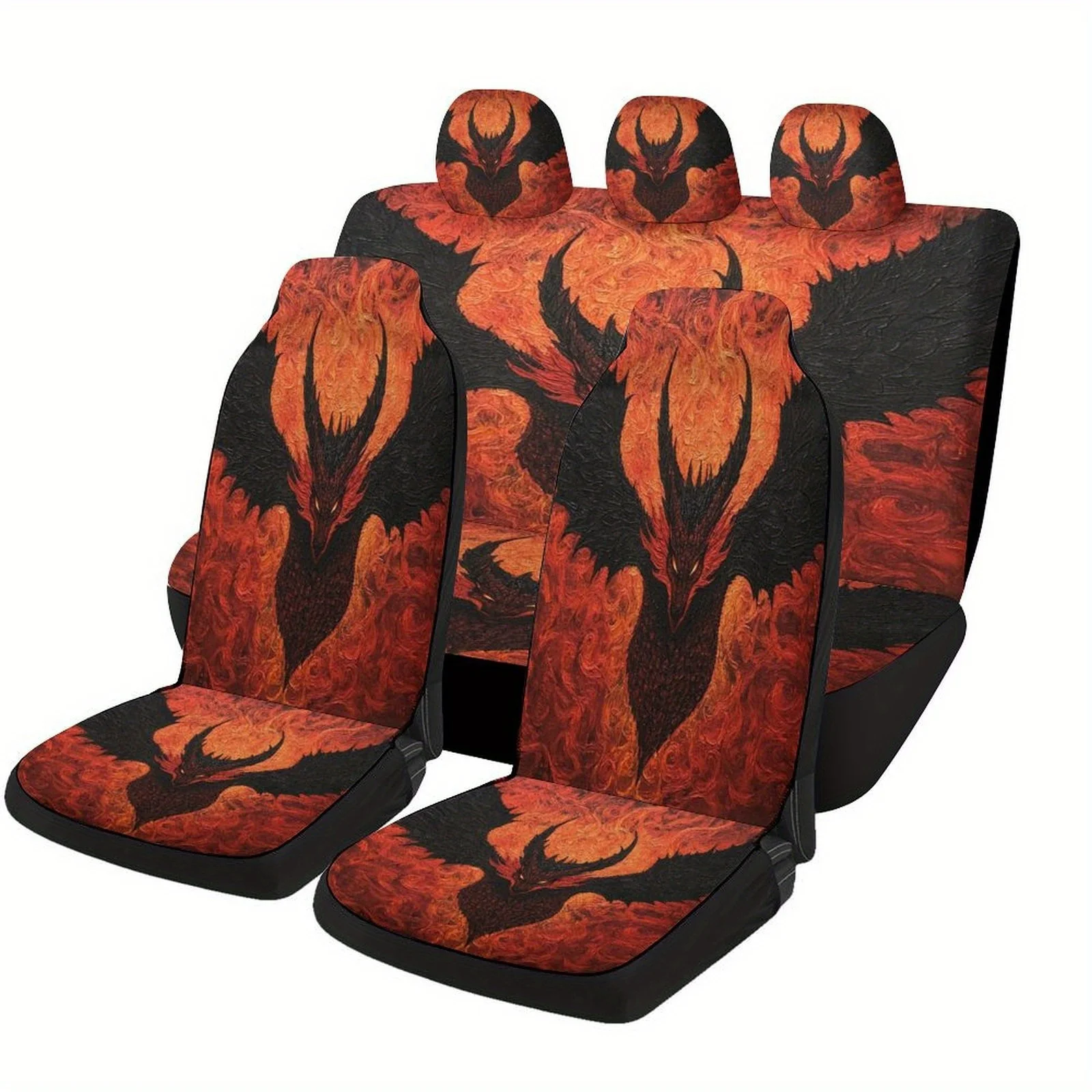 Flame Dragon Designed Car Seat Covers Set For Most Cars, Trendy Personalized Novelty Decorative Car Seat Protector Covers Full S