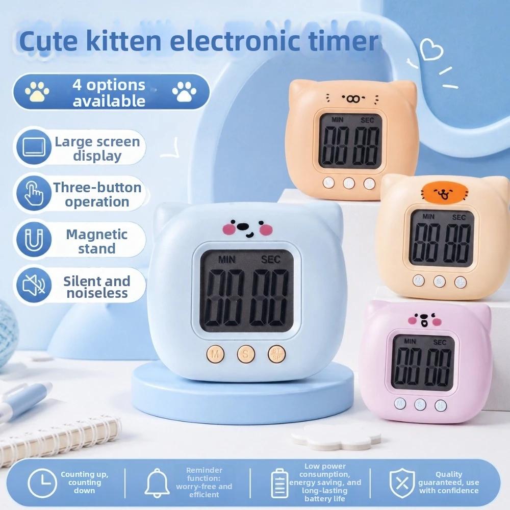 Cartoon Cat Digital Kitchen Timer Magnetic Stand Count Up Down Countdowns Timer Large LCD Screen Digital Visual Clock