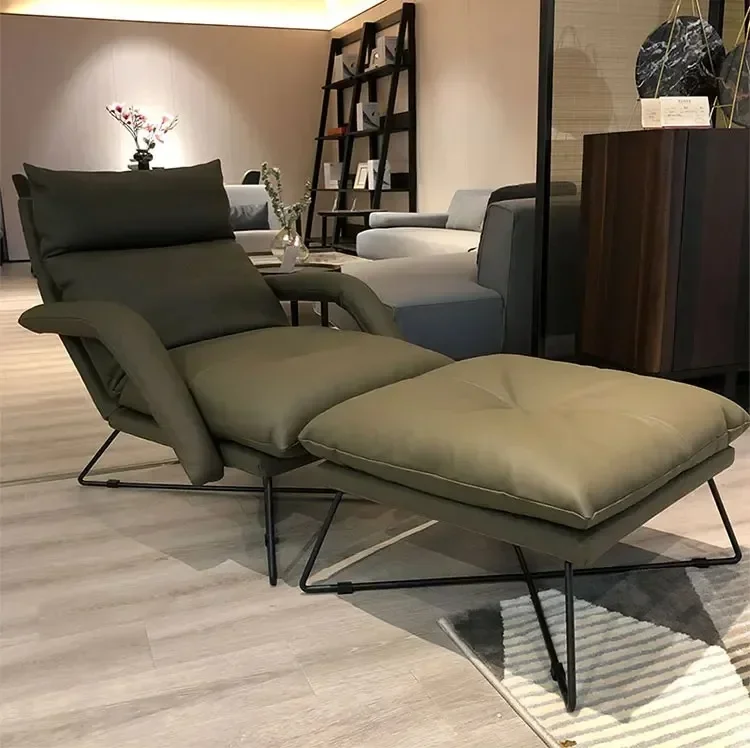 A Sofa balcony leisure recliner leather single chair first layer cowhide minimalist down soft bag adjustment backrest