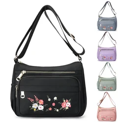 Casual Crossbody Backpack Ladies Oxford Cloth Shoulder Bag Fashion Embroidery Flower Zipper Travel Handbag