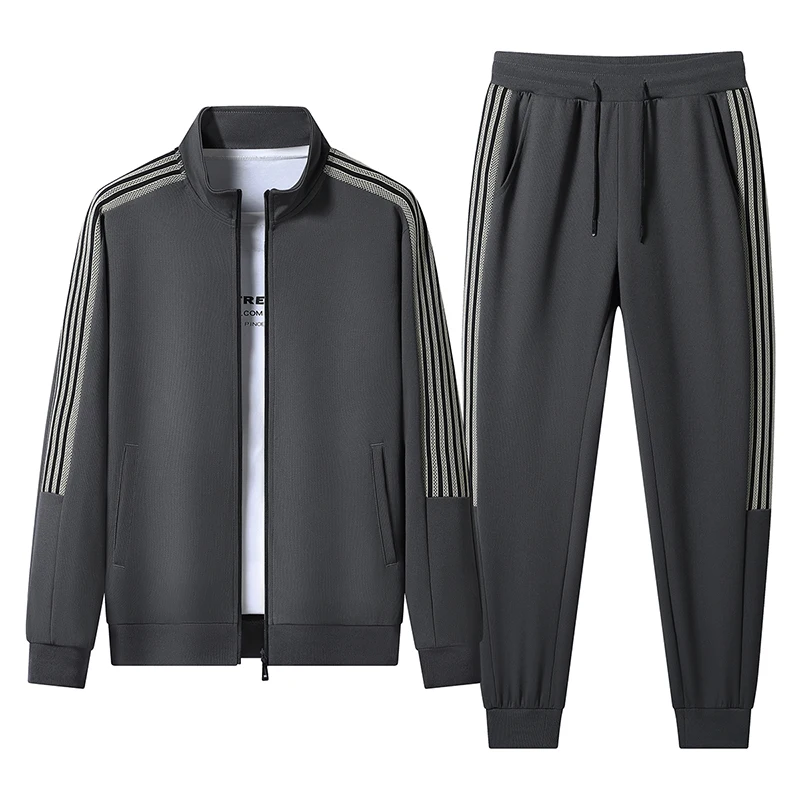 Mens Casual Striped Sports Suit Mens Two-Piece Cardigan Zipper Sportswear Spring And Autumn Mens Sportswear Sports Suit