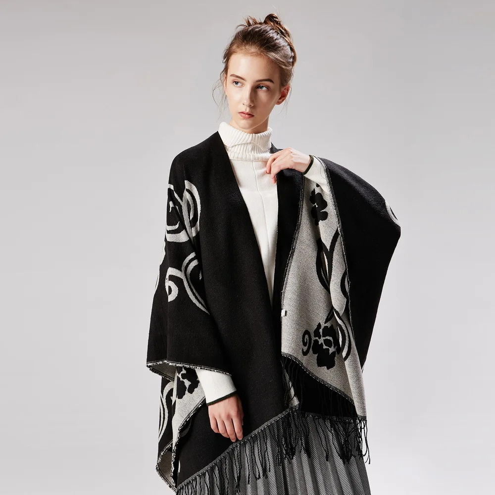 UMI MAO Scarf Taiji Flower Fork Thickening Warm Popular Shawl Imitation Cashmere Travel Cape Air Conditioning Cape Y2K