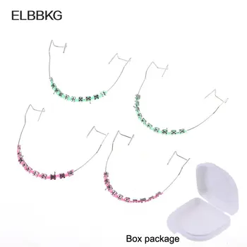 1 pár barevných závorek, zubní falešné rovnátka s háčkem, dočasná zubní dekorace s kovovými dráty, závorka, ligatura, kravata s krabičkou 8 nejlepší prodej zubní rovnátka - №6