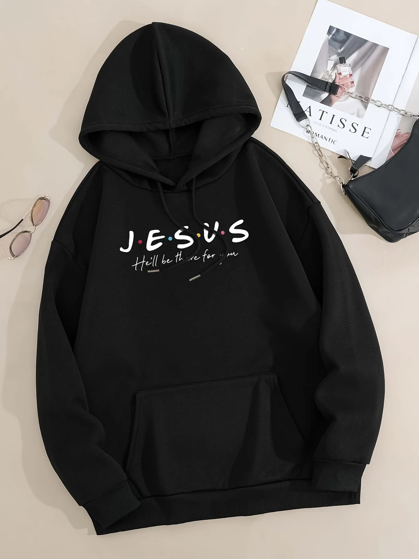 Jesus Print Hoodies, Drawstring Kangaroo Pocket Casual Sweatshirt For Spring & Fall, Women\'s Clothing