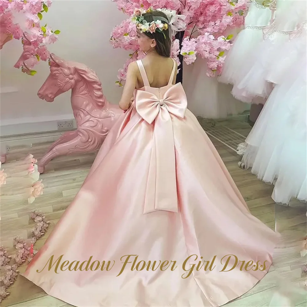 Meadow Pink First Communion Gown Round Neck Sleeveless Girls Princess Dress A Line Long Train Evening Party Dress for Girls