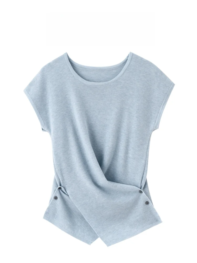 

Летняя трикотажная футболка ort Sve, женская футболка с нерегулярной талией и крестообразным дизайном, облегающий топ, корейский топ для поездок на работу...