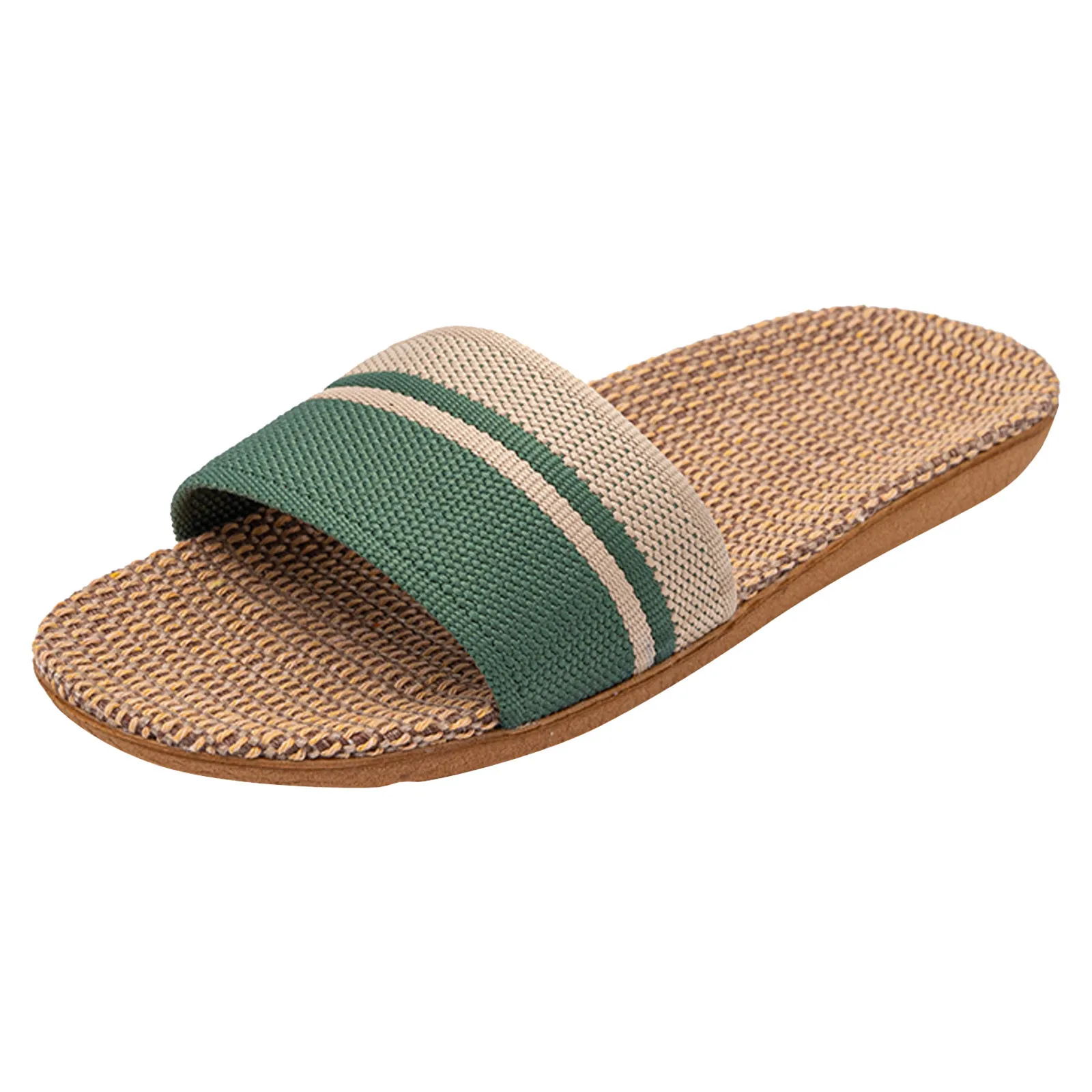 Fashion Household Slippers Flip-Flops Shoes Women Linen Slippers Beach Sandals Summer Breathable Flat Shoes Striped Sandals