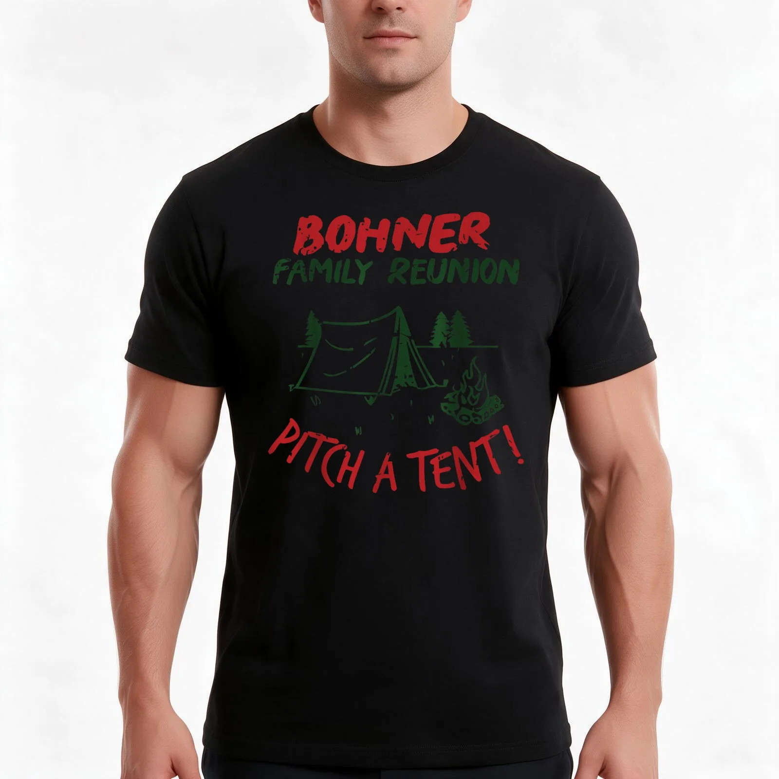Bohner Family Reunion Pitch A Tent T-Shirt Summer Casual Cotton Tee Oversized Streetwear Tops Vintage Graphic Print
