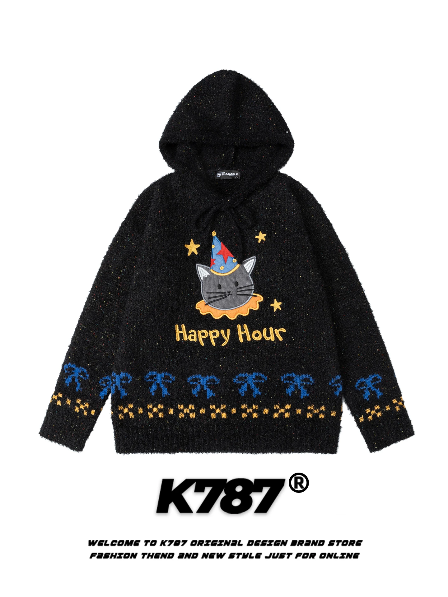 

K787 Американский уличный стиль: вышитая толстовка, вязаный свитер Fun Outerwear Star, повседневный свободный крой, зимний, с длинными рукавами