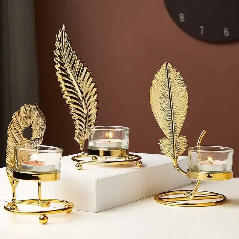 Gold Candle Holders Party Wedding Decorations Candlestick Gold Metal Plant Leaves Candelabra Table Centerpiece