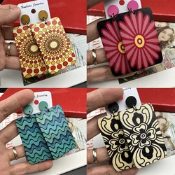 New Hot Vintage Ethnic Bohemian Style Earrings Tourism Beach Holiday Style Rectangular Wooden Earrings Gift Wholesale