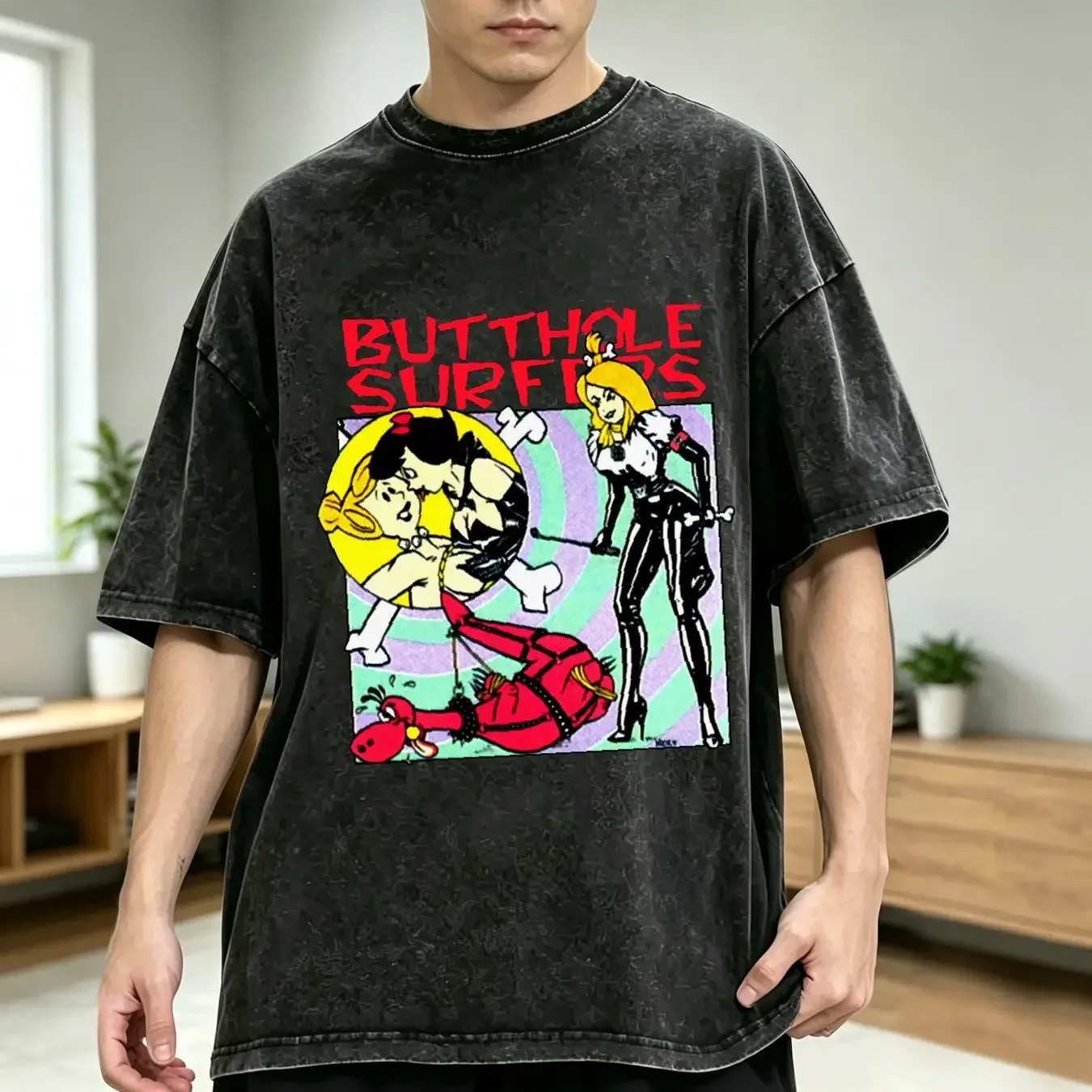washed T Shirt Hot Butthole Surfers  Cotton Black S to 5XL K3353 vintage Washed Casual Breathable Comfortable Soft fashion
