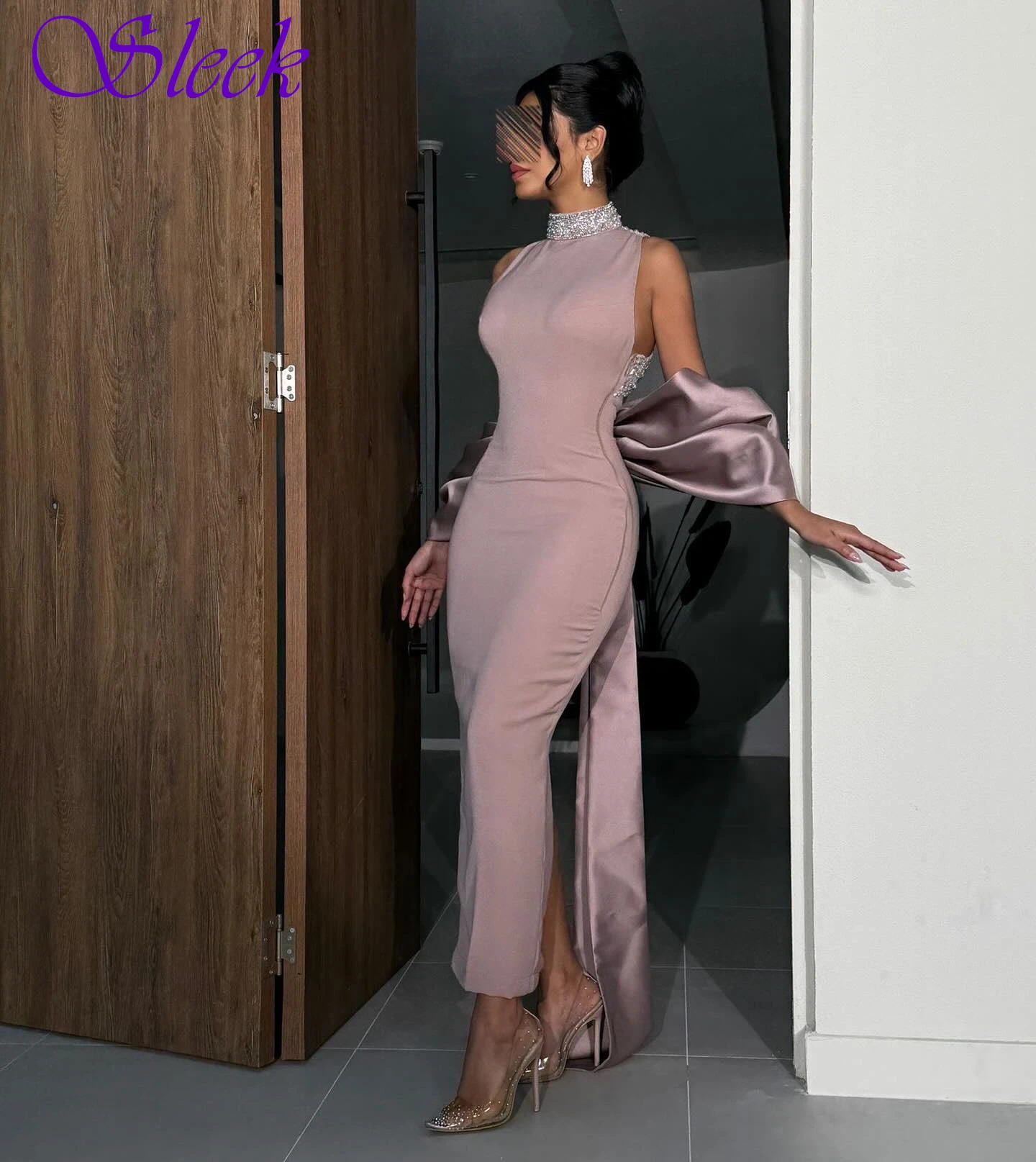 

Customized Straight High Collar Elegant Formal Evening Dress Modern High Quality Celebrity Gowns Fashion Delicate Prom Dress