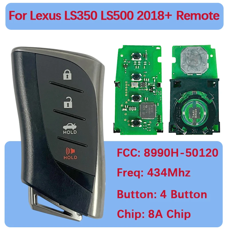 CN052076 Aftermarket 4 Buttons Smart Key Fob 8A Chip 8990H-50120 433.58/434.42Mhz 14FCB P4 AA For Lexus LS350 LS500 2018+