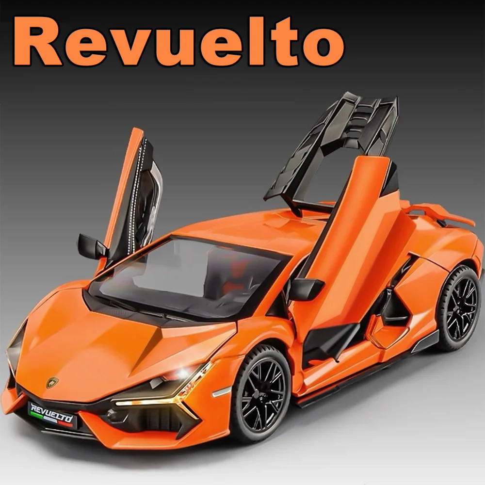 Revuelto – jouets SCV12, modèle de voiture en alliage moulé sous pression, scars de sport, son et lumière, traction arrière, 4 portes ouvertes, corps métallique, ornement de pneu en caoutchouc, 1:24