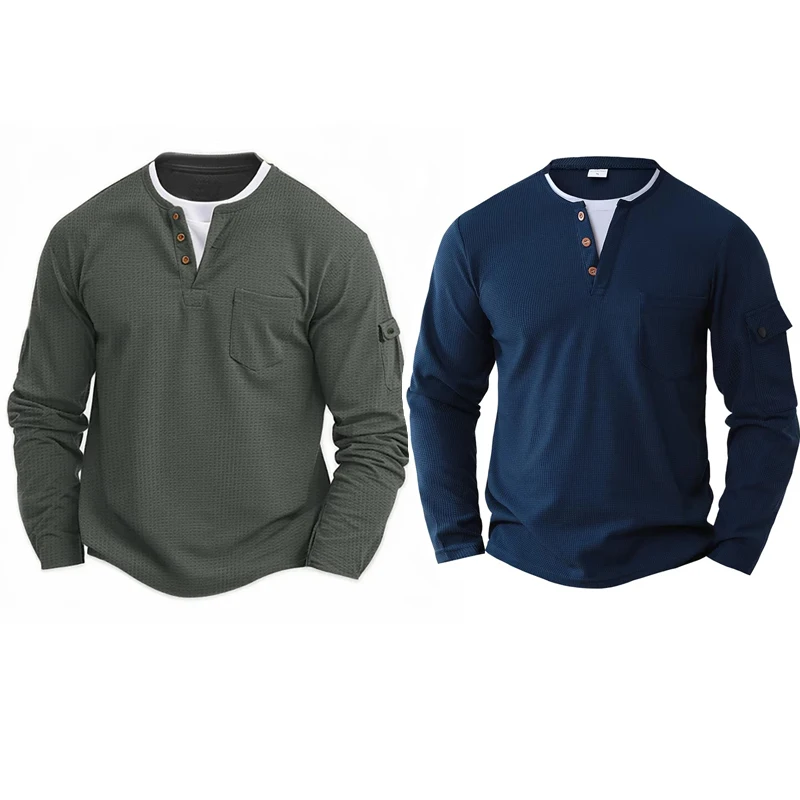 

Pop New Spring And Autumn Men Long-sleeved Solid Color Shirt, Stand-up Collar Comfortable Button-down Fashionable Slim Shirt S-2