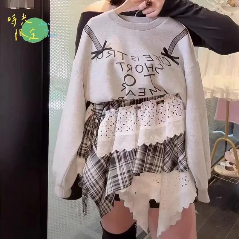 Girls' Spring Fashionable Irregular Short Skirt Set2026New trendy long-sleeve dress two-piece set for older children