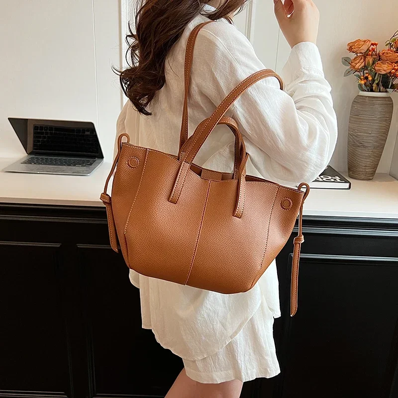 Autumn Vintage Soft Pu Leather Tote for Women 2024Luxury Designer Large Capacity Top Handle Bag Hobo Shopper Shoulder Bag Female