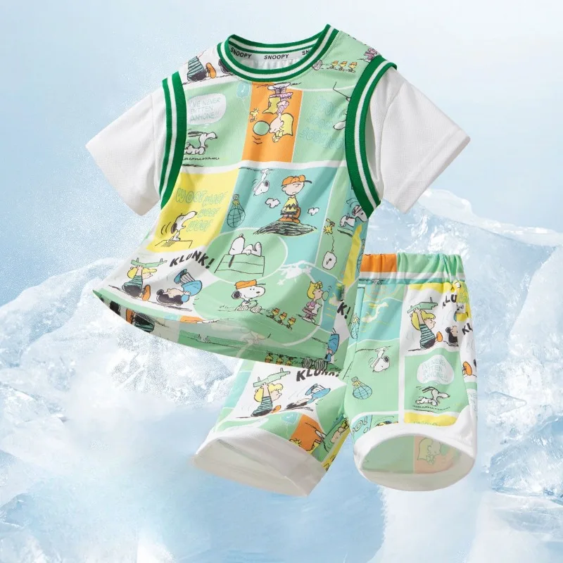 

Kawaii Snoopy tracksuit Set Summer Breathable Soft Children Clothes Baby Girl Cute Cartoon Short Sleeve Thin Two Piece Suit gift