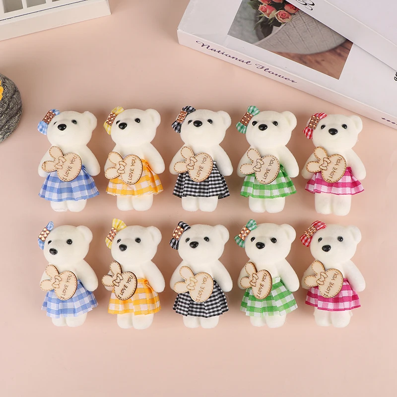 10PCS 10cm Kawaii Soft Stuffed Bear Plush Foam Toys Cartoon Bouquet Doll Mini Bear Doll Toy Small Gift Bag Pendant Doll-Series 4