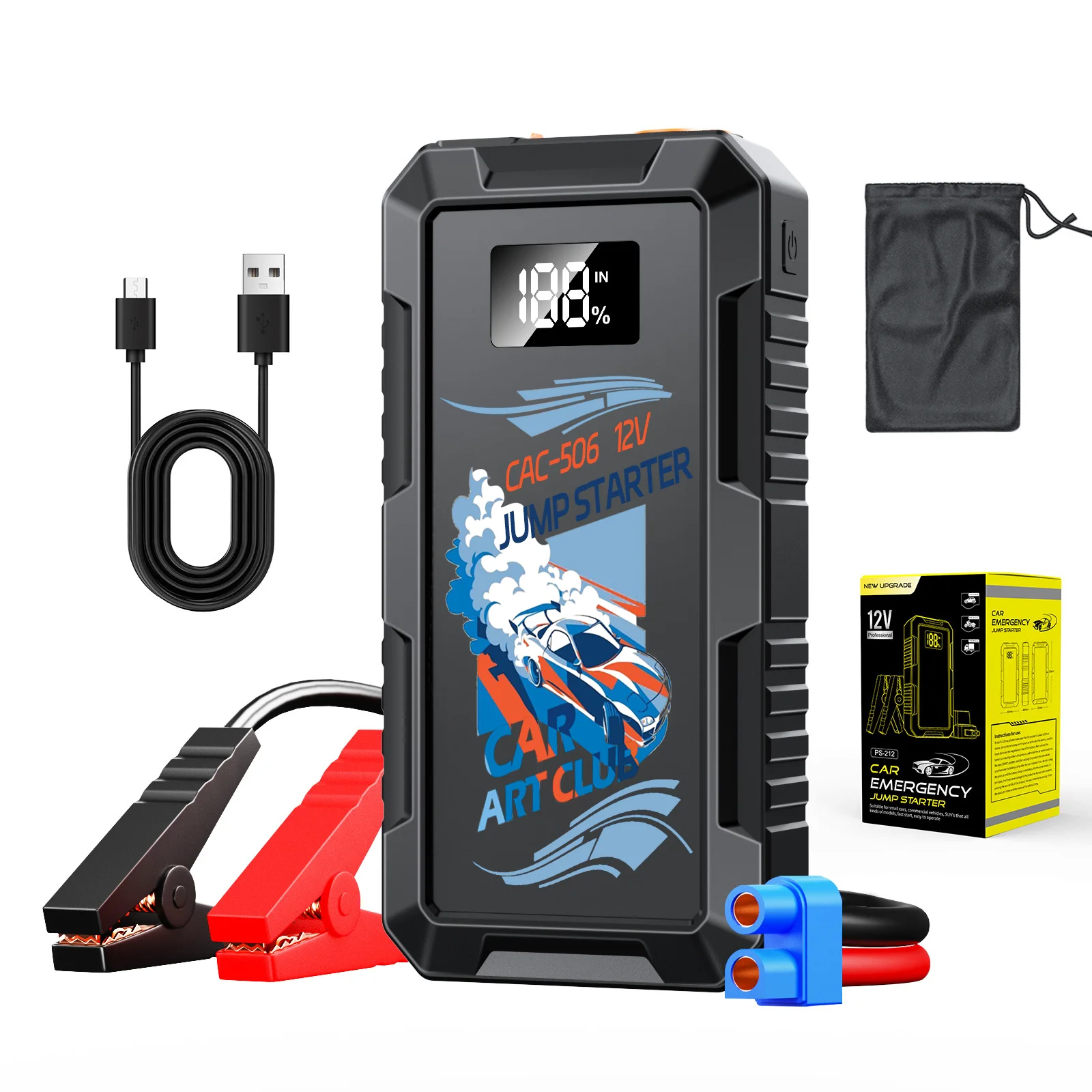 High Power Car Jump Starter Portable Emergency Device with Screen Safety Hammer Automobile Power Bank Starting Accessories