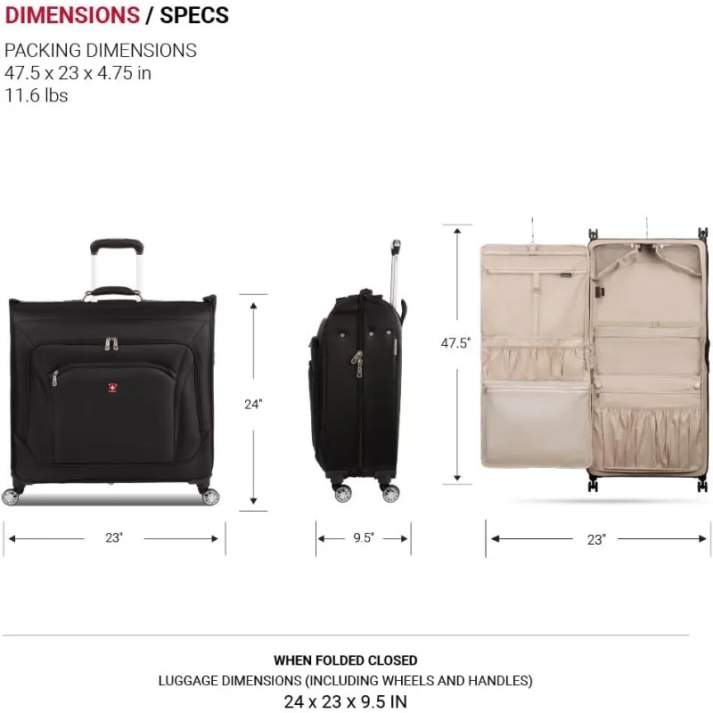 7895 Premium Roll-Kleidertasche, Schwarz, 24" Spinner Edition