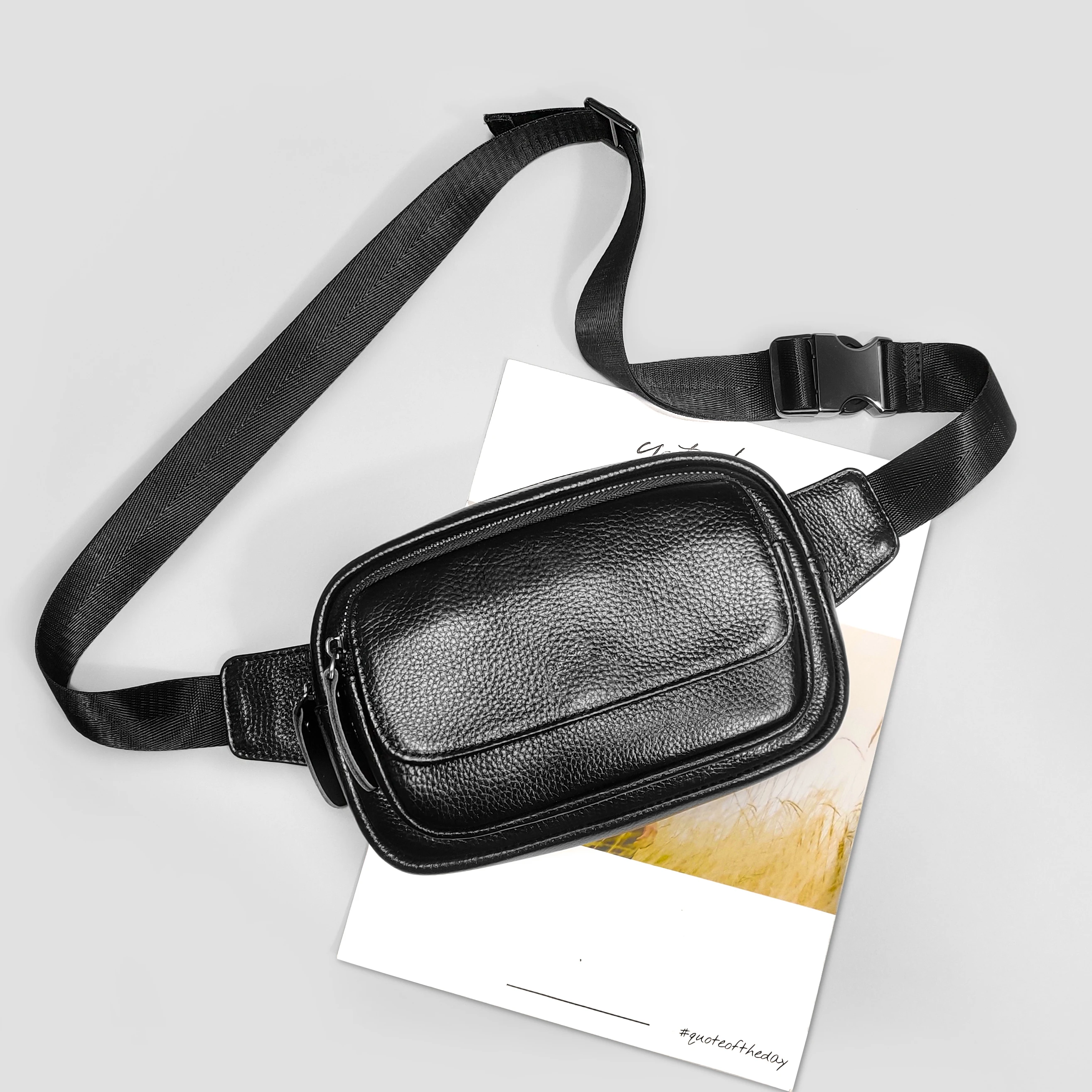 

Genuine Leather Men's Waist Bag, Single Shoulder Crossbody Bag, Multifunctional Chest Bag, Cowhide, Large Capacity, Multi-Layer Design