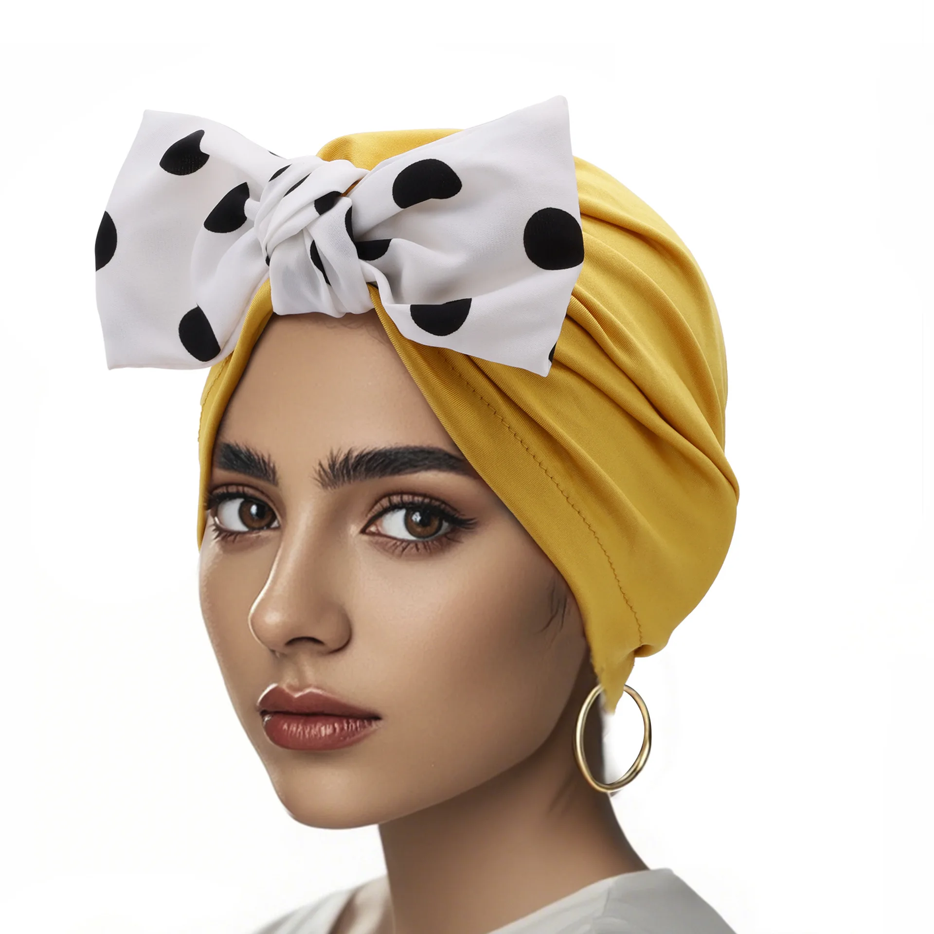 

Лидер продаж, популярная новая желтая спортивная шапка в горошек с милым бантом, интернет-знаменитость, дуга в западном стиле, тонкая женская шапка