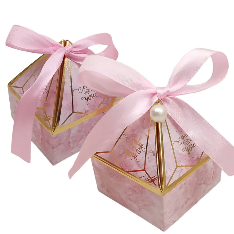 25/50Pcs Edelstein Turm Bronzing Papier Candy Box Mit Band Schokolade Hochzeit Geschenk Verpackung Box Für Baby Dusche event Party Versorgung – Detail 11